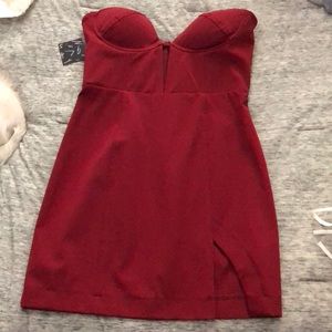 nasty gal strapless red dress